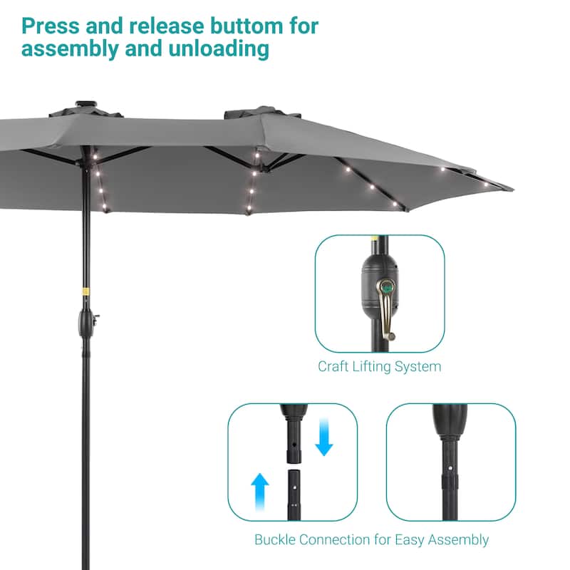 BONOSUKI 15x9ft LED Double-Sided Patio Umbrella Aluminum Large Canopy
