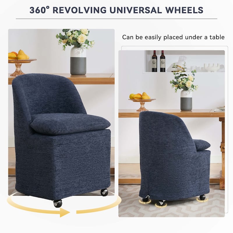 Set of 2 Chenille Fabric Dining Chairs