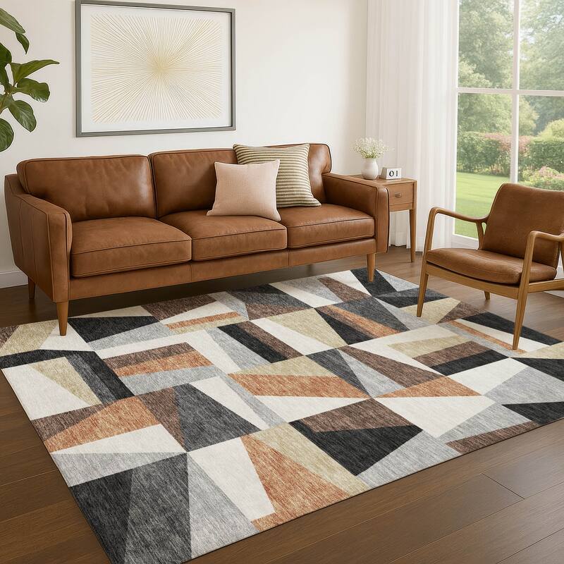 Machine Washable Indoor/ Outdoor Contemporry Mosaic Chantille Rug