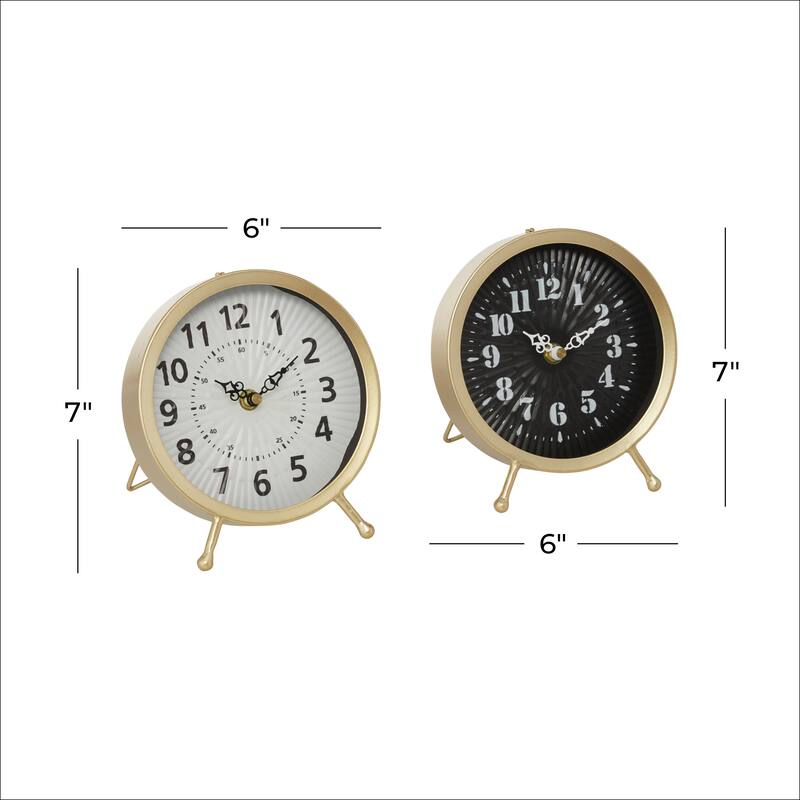 Gold Metal Decorative Clock (Set of 2) - 6 x 6 x 7 Round