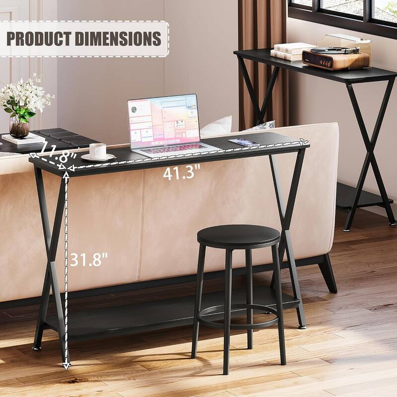 Farmhouse Console Table Barn Style with Shelf and Metal Frame