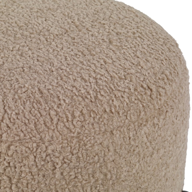 Faux Shearling Plush Ottoman with Metal Legs - 18" - Latte Brown