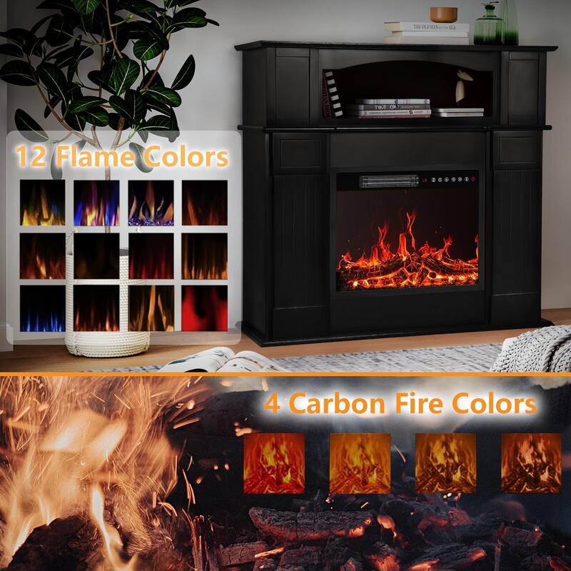 BOSSIN 43" Electric Fireplace with Mantel, 23 inch Electric Fireplace Insert,Freestanding TV Stand with Fireplace Wooden Firebox