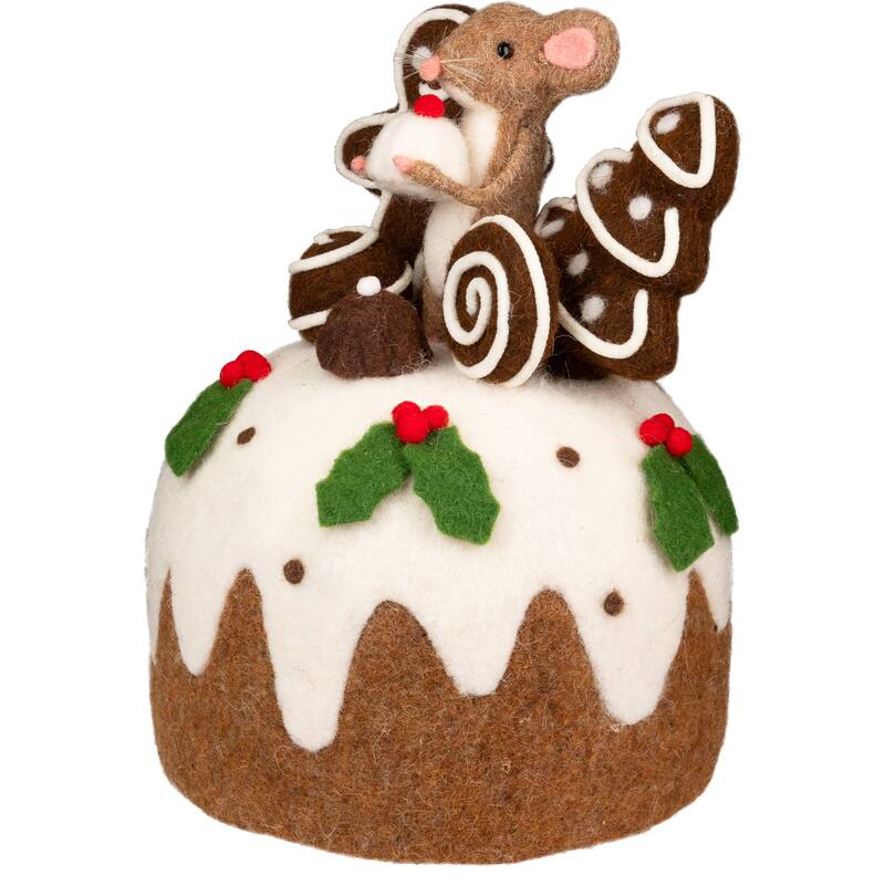 Mouse and Gingerbread Man Cake Christmas Decoration - 11" - Brown and White