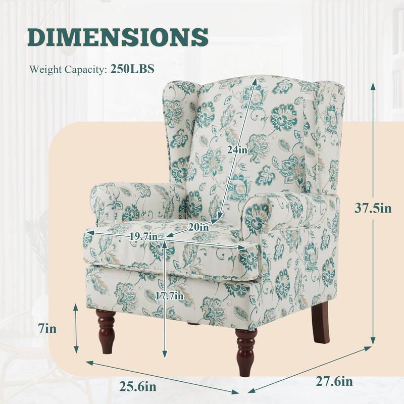 Erommy Wing back Arm Chair, Upholstered Fabric High Back Chair with Wood Legs