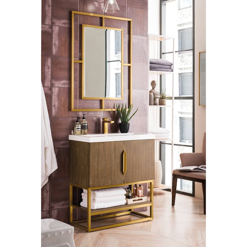 James Martin Vanities Columbia 31.5" Single Vanity, Latte Oak with White Glossy Composite Stone Top