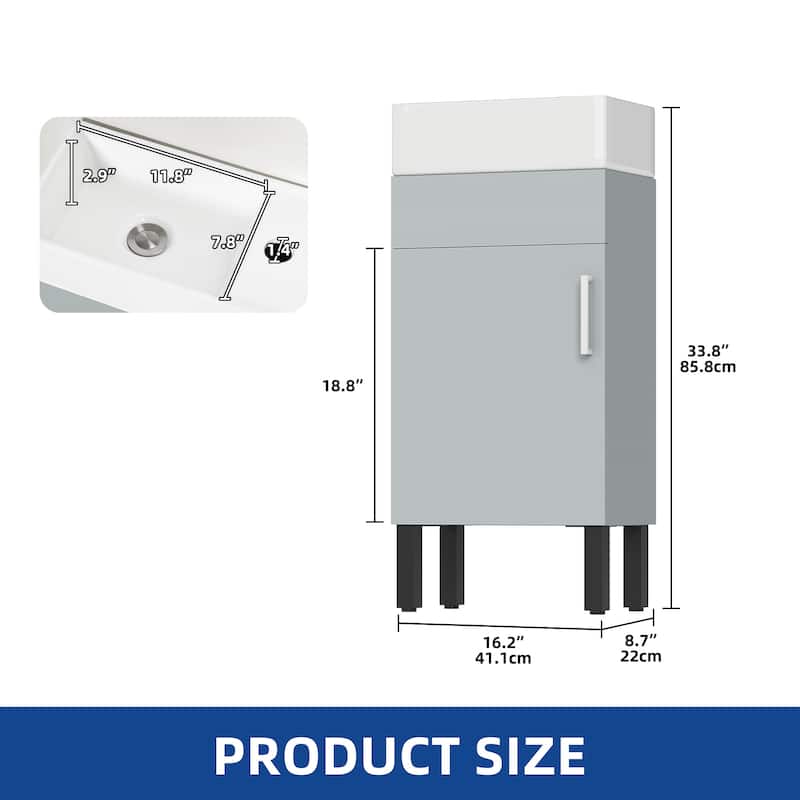 Moasis 37"/24"/16" Wide Bathroom Vanity with Top Mount Sink and Soft Close Door Modern Gray Design