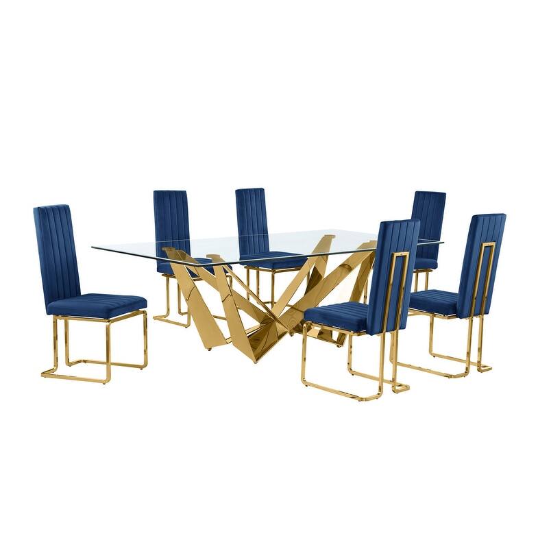 Best Quality Furniture D402/3-SC340-7 Dining Set with 94" 15mm Glass with Bevel