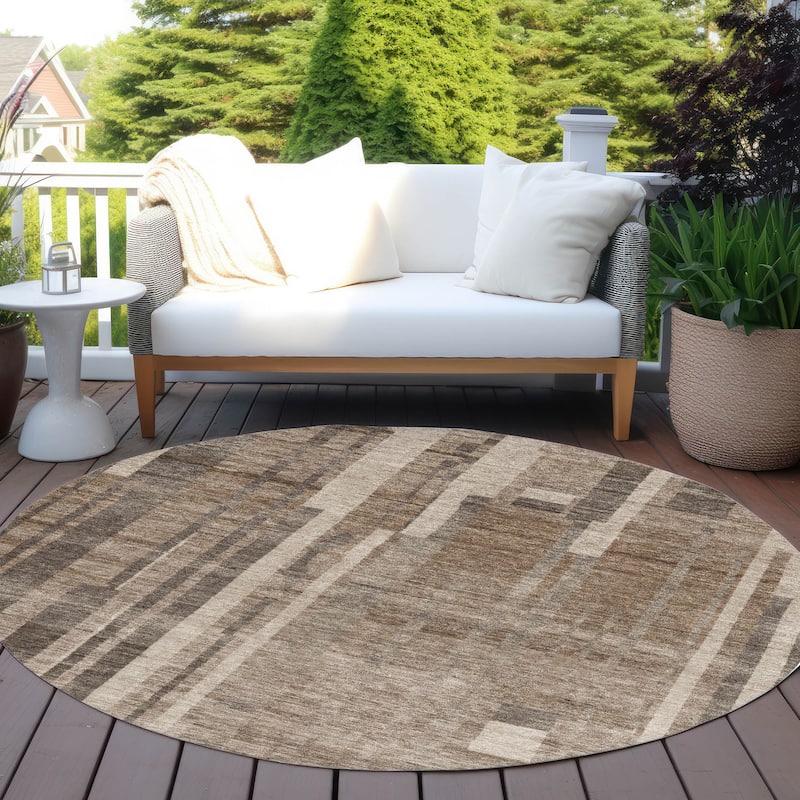 Machine Washable Indoor/ Outdoor Modern Stripes Chantille Rug