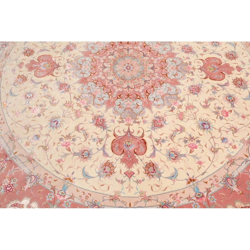 Hand Knotted Ivory Persian Wool & Silk Traditional Oriental Area Rug - 8' 2'' x 8' 2''