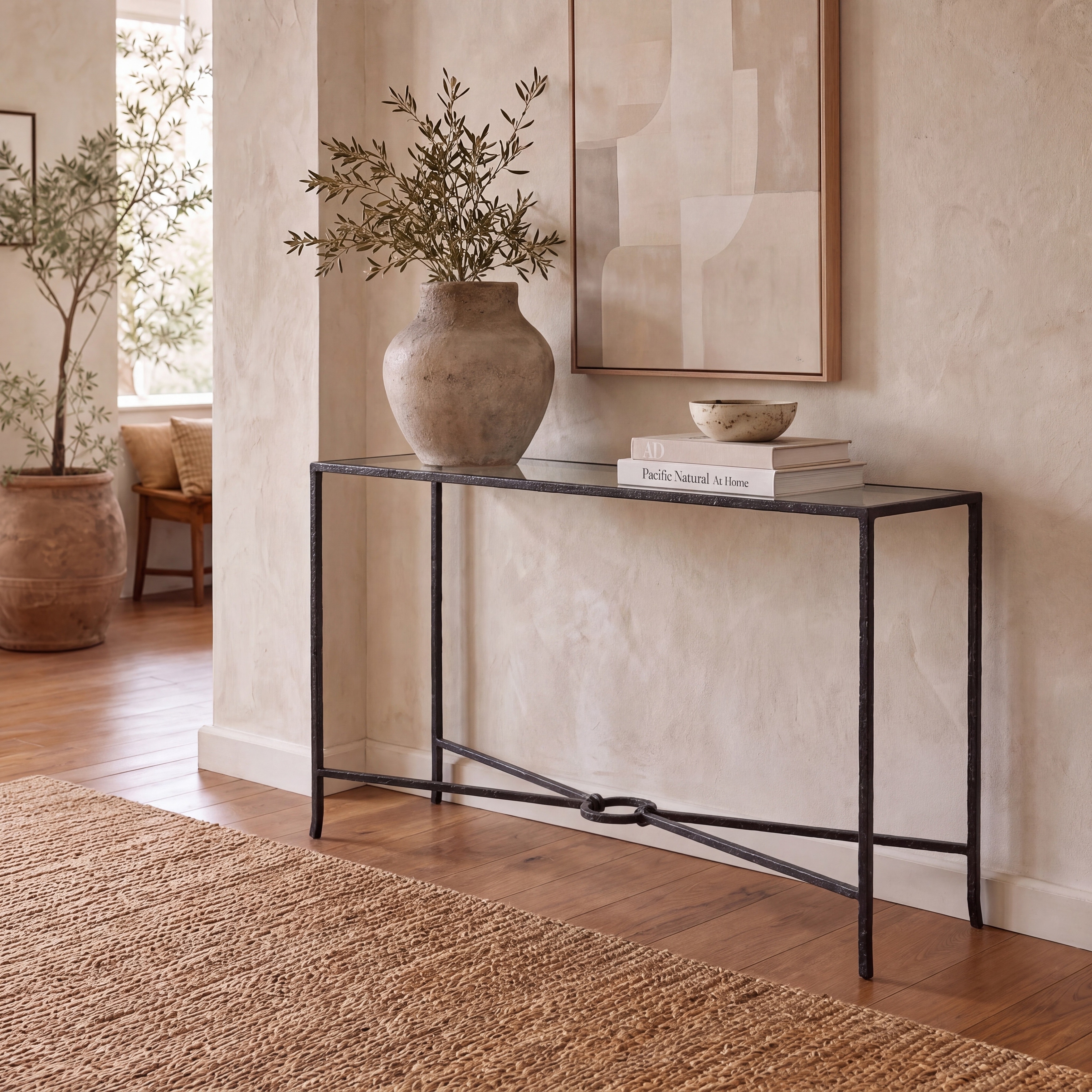 SAFAVIEH Couture Tauri Forged Glam Glass Console Table, 49-Inch - 49"W x 13"D x 30"H