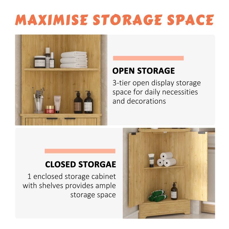 VEIKOUS Wooden Corner Cabinet for Bathroom, Kitchen, Living Room, Anti-Tipping Design