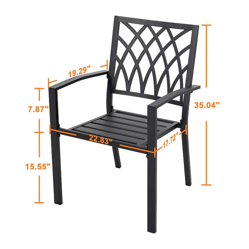 Outdoor 2-Piece Black Patio Chair Set, Powder-coated Iron, Lattice Pattern