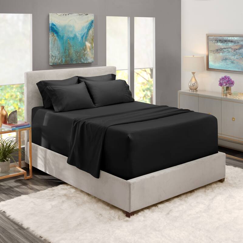 Empyrean Extra Deep Pocket Bed Sheet Set - Breathable, Super Soft Sheets with Extra Set of Pillowcases - Twin - Black