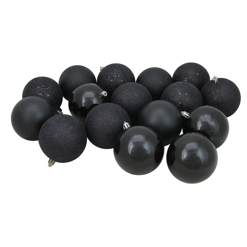 32ct Jet Black Shatterproof 4-Finish Christmas Ball Ornaments 3.25"