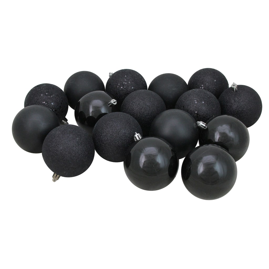 32ct Jet Black Shatterproof 4-Finish Christmas Ball Ornaments 3.25"