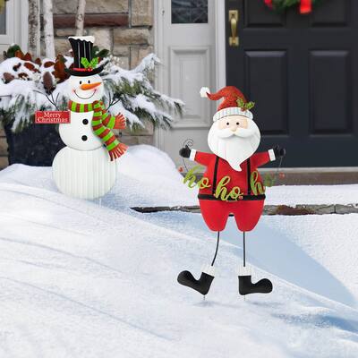 Glitzhome Metal Snowman Santa HOHOHO Nutcraker Garden Yard Stakes