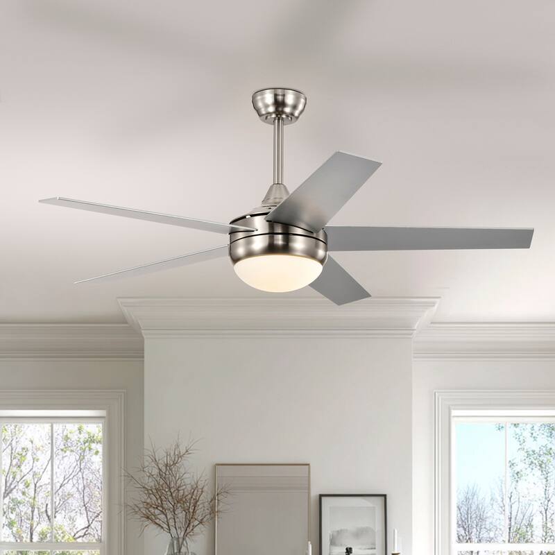 52 in. LED Indoor Brushed Nickel 5-Blade Ceiling Fan - 6-Speed Remote & Wall Control, 3CCT LED Light Kit - Brushed Nickel - Brushed Nickel - Remote/3-way