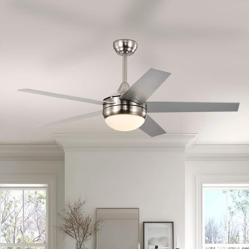 Brushed Nickel 52 in. Integrated LED Indoor 5-Blade Ceiling Fan with Light Kit and Wall Control - Brushed Nickel - Brushed Nickel - Remote