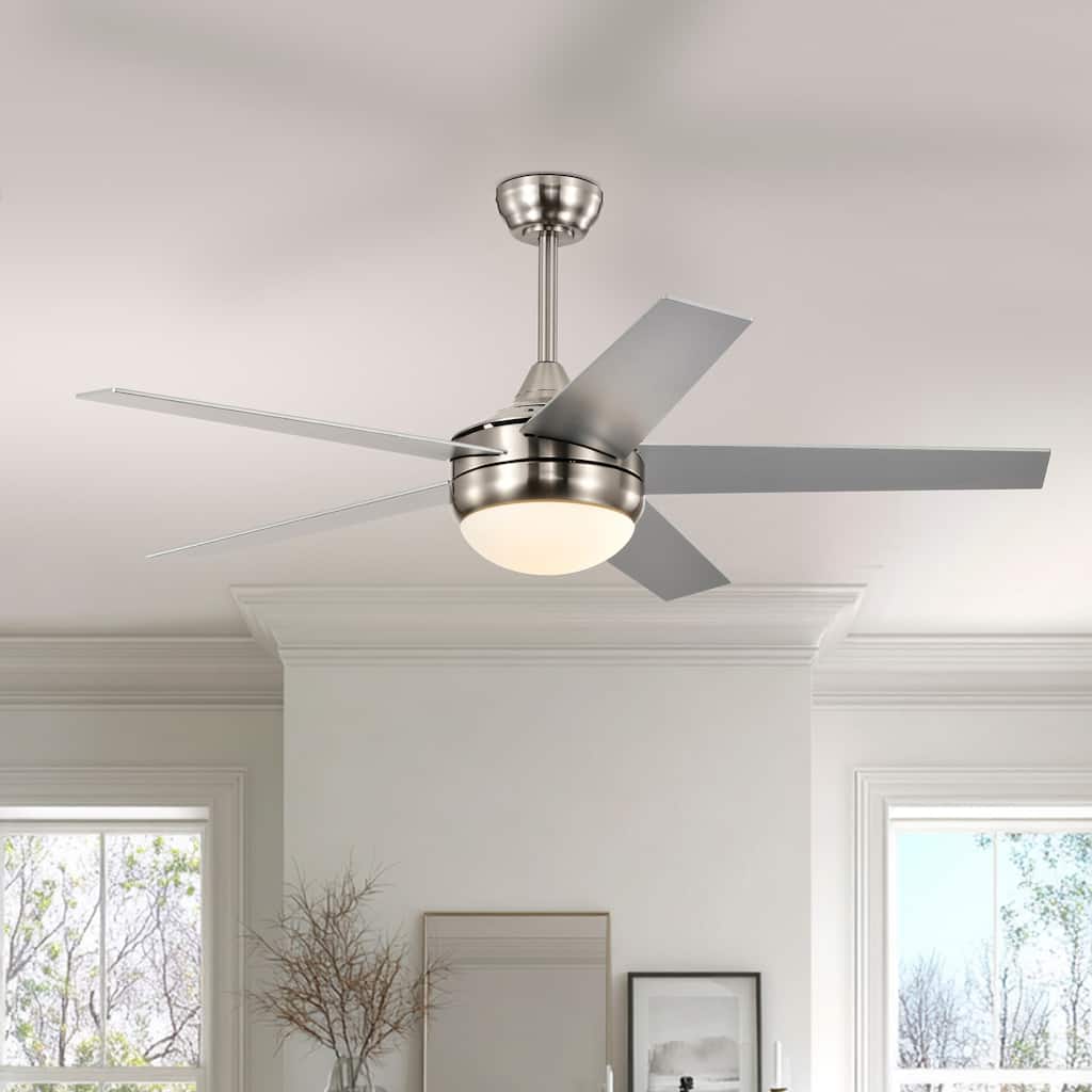 Brushed Nickel 52 in. Integrated LED Indoor 5-Blade Ceiling Fan with Light Kit and Wall Control - Brushed Nickel