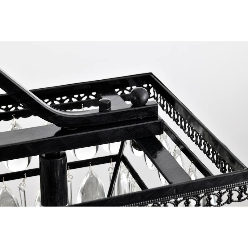 Antique Black 6-Light Rectangular Kitchen Island Lighting with Crystal Hanging