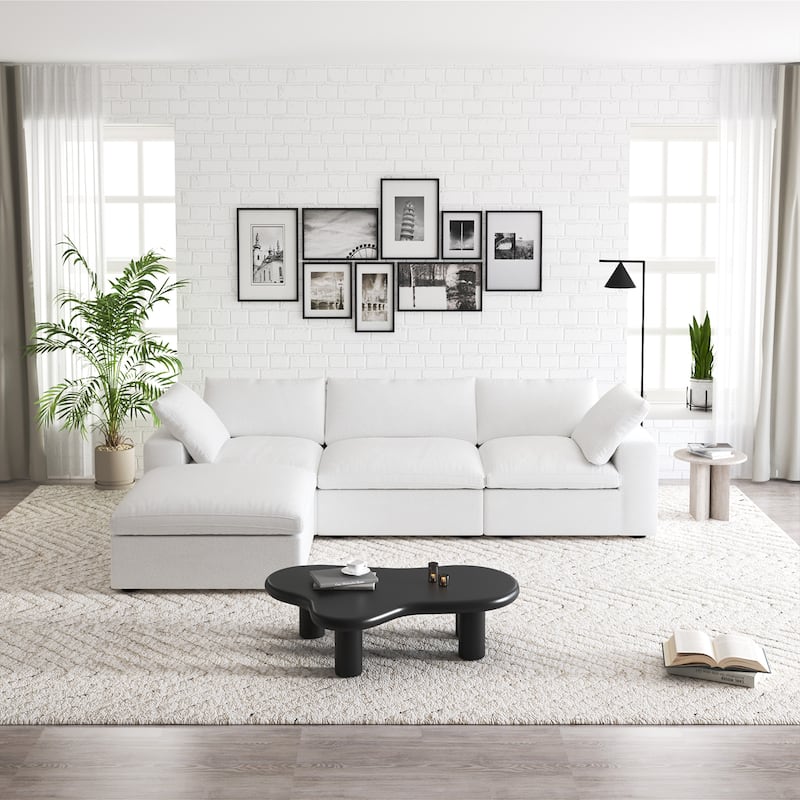 Commix Down Filled Sectional Sofa L-shape 4 Piece Modular Couch with Storage Ottoman - White