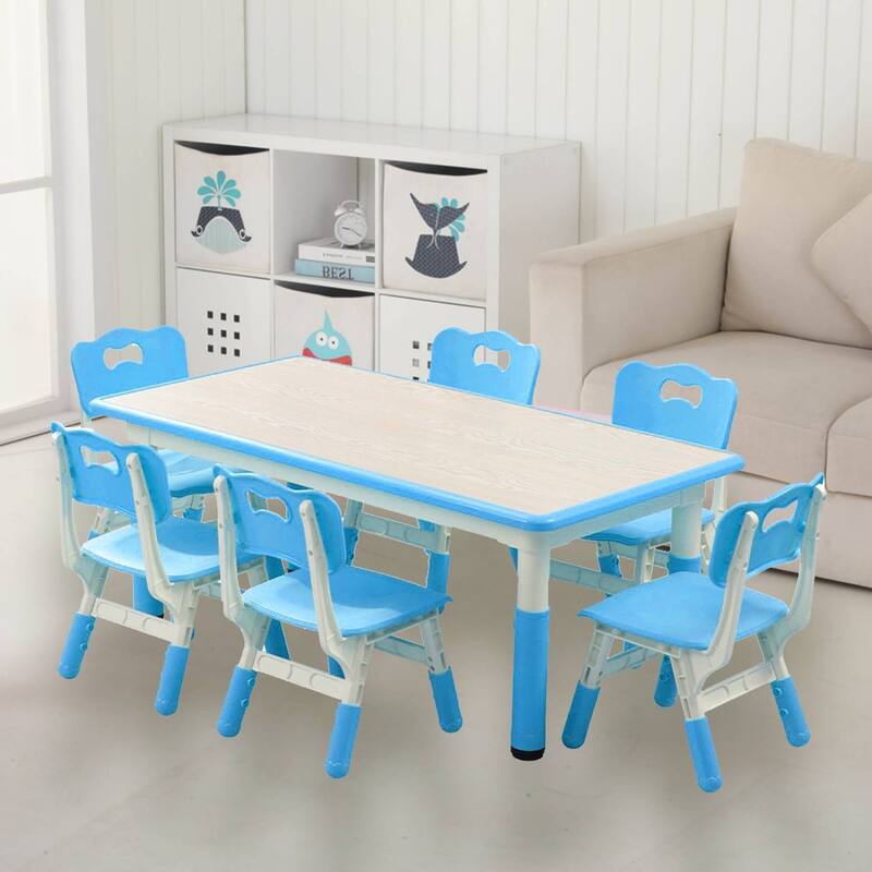 Height Adjustable Kids Table and 6 Chair Set for Ages 2-10 - N/A