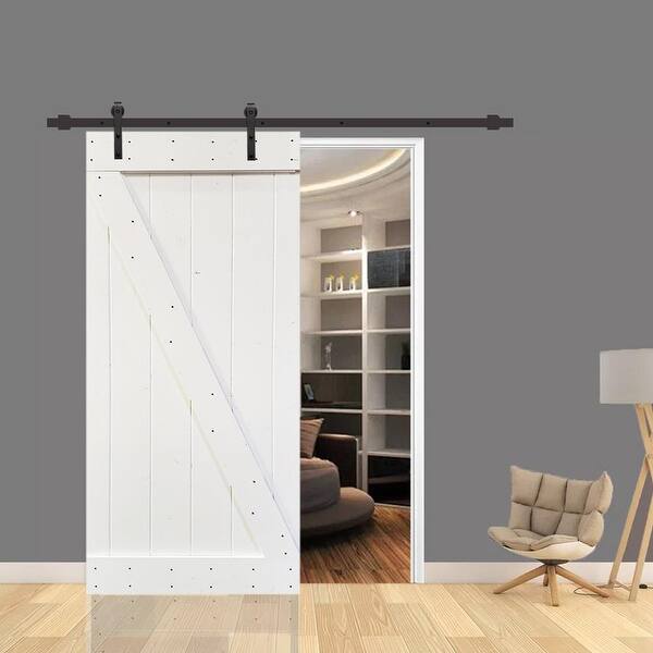 Shop 30 In X 84 In White Stained Z Bar Wood Barn Door W Sliding Hardware On Sale Overstock 31478354