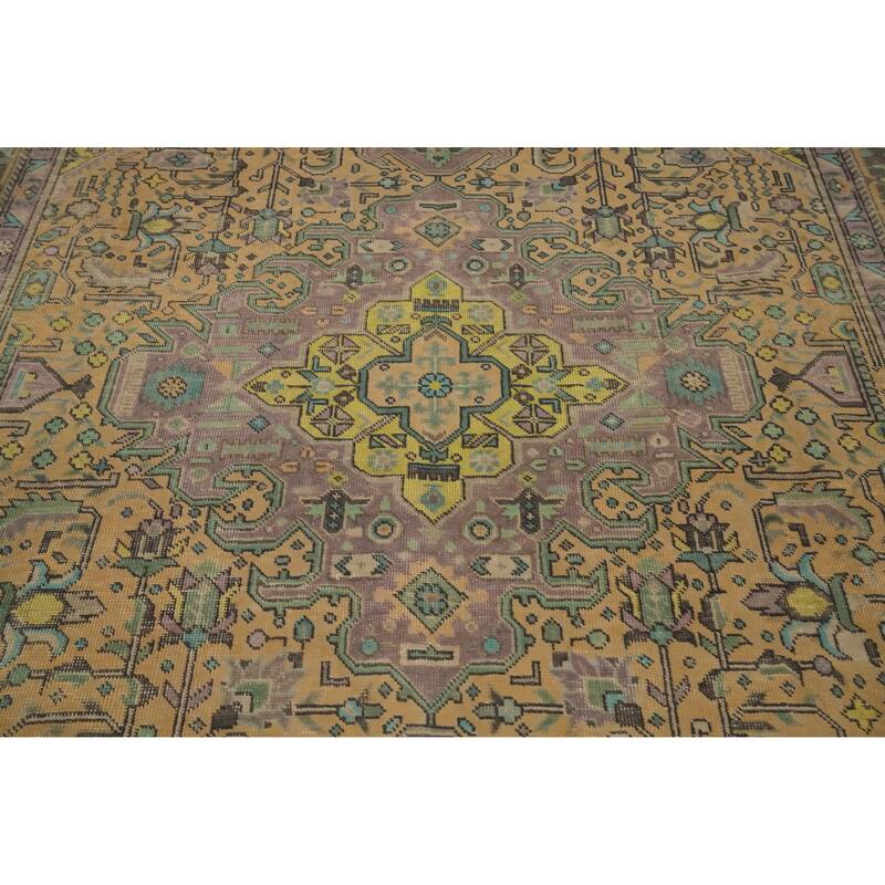 Hand Knotted Oriental 100% Wool Carpet Traditional Floral Oranges & Rust Tabriz Area Rug - 9' 9'' X 6' 5''