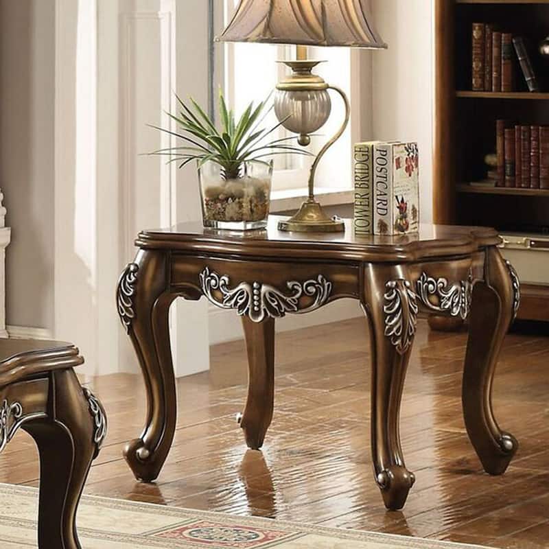 Square Wood End Table in Antique Oak Finish