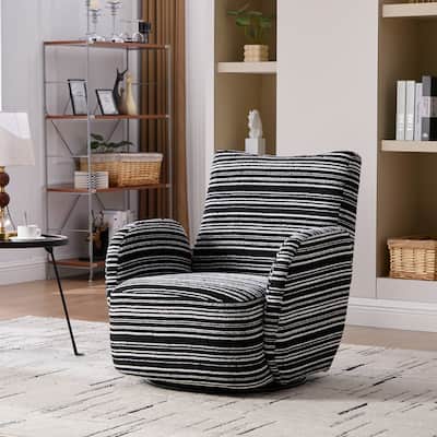 HOMEFUN Boucle Upholstered 360° Swivel Fabric Striped Armrest Leisure Chair for Living room and Bedroom