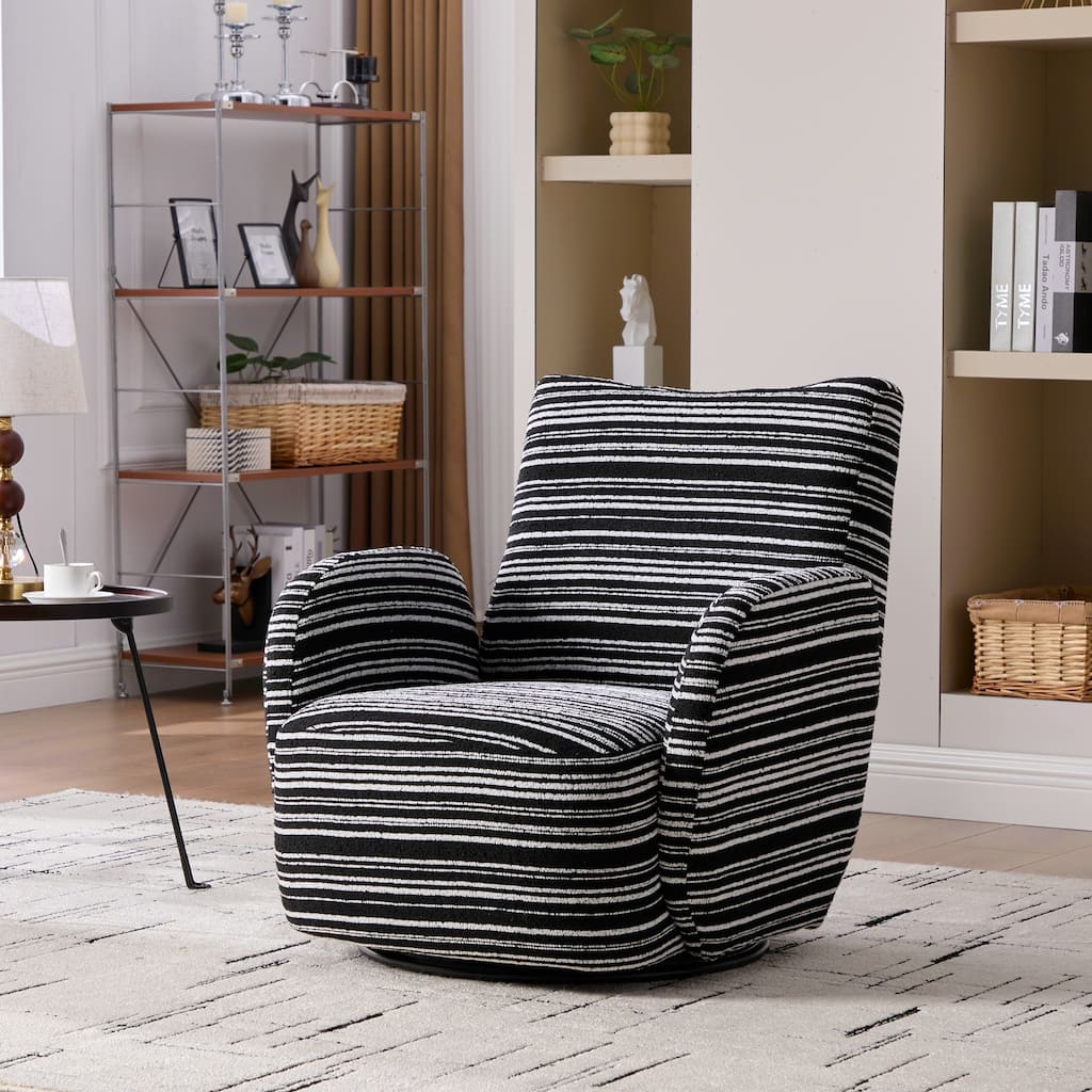 HOMEFUN Boucle Upholstered 360° Swivel Fabric Striped Armrest Leisure Chair for Living room and Bedroom