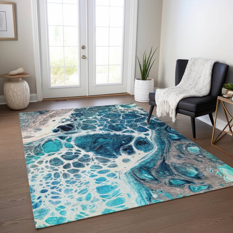 Machine Washable Indoor/ Outdoor Chantille Contemporary Rug - Teal - 8' x 10'