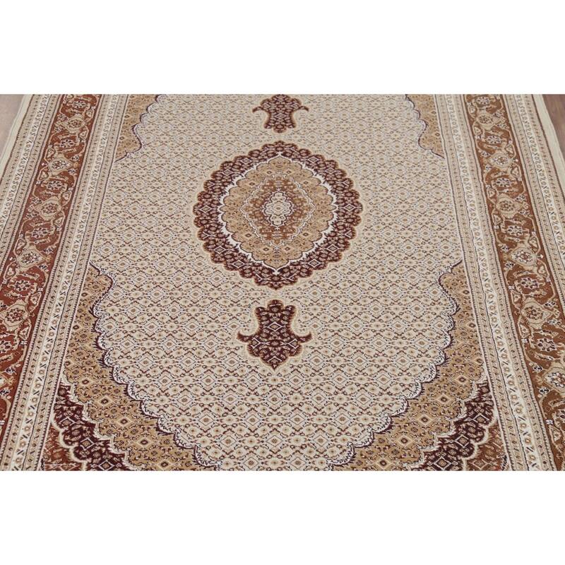 Traditional Tabriz Turkish Area Rug Beige Machine Made Carpet - 6'10" x 9'9"