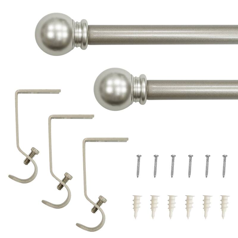 Lumi 5/8" Single Curtain Rod Set Oil Rubbed Bronze/Silver-Ball finials - 84"-120" - Silver