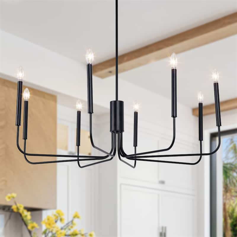 Modern Farmhouse 49.2" W Black 8-Light Chandelier Classic Straight Arm Candle Light - W49.2"*H13.4"