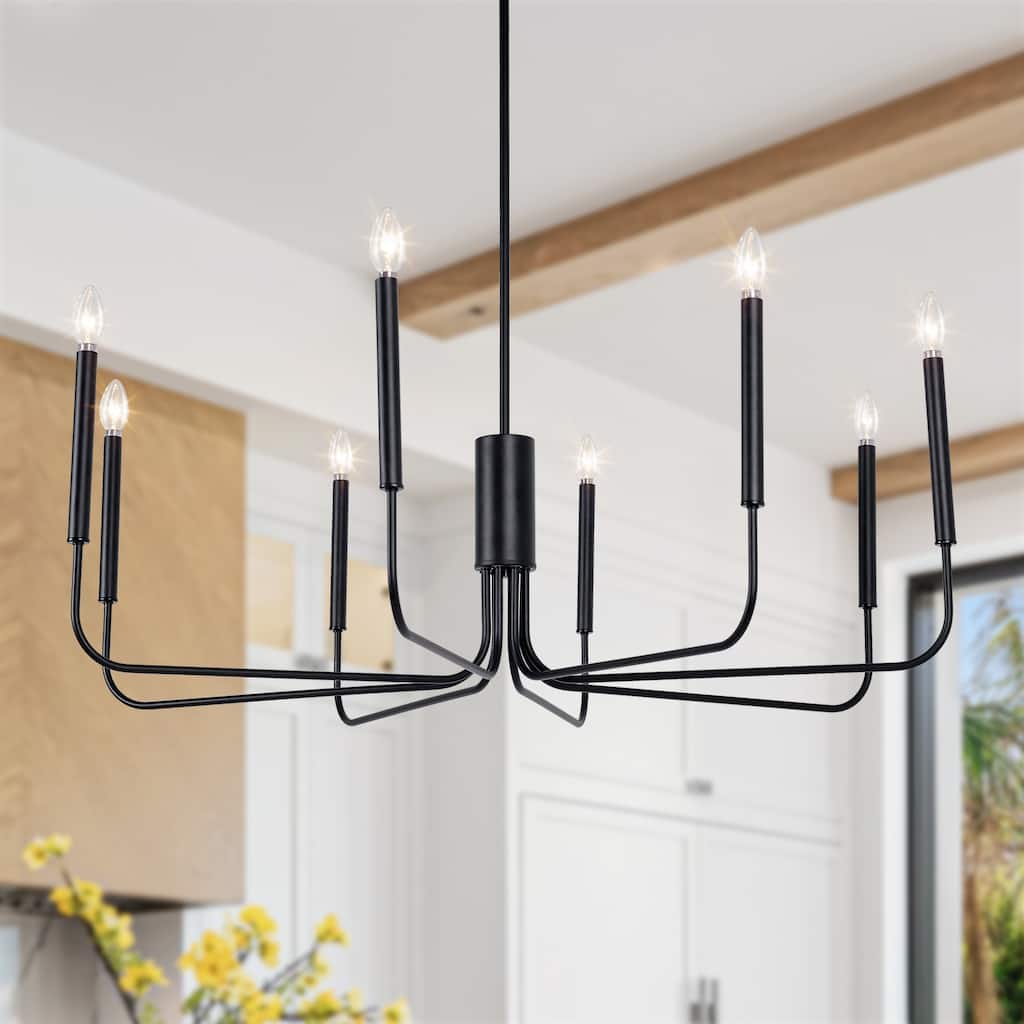 Modern Farmhouse 49.2" W Black 8-Light Chandelier Classic Straight Arm Candle Light - D 49.2" x H 13.4"