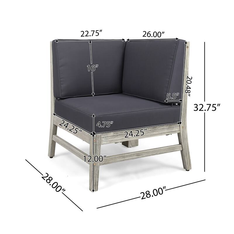 Roomfitters Outdoor Chair with Weather-Resistant Cushions and Acacia Wood Frame, Grey