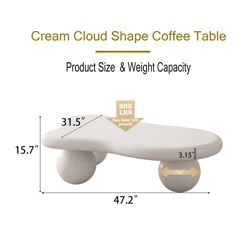 40" Cloud Shaped Coffee Table with 3 Ball Legs
