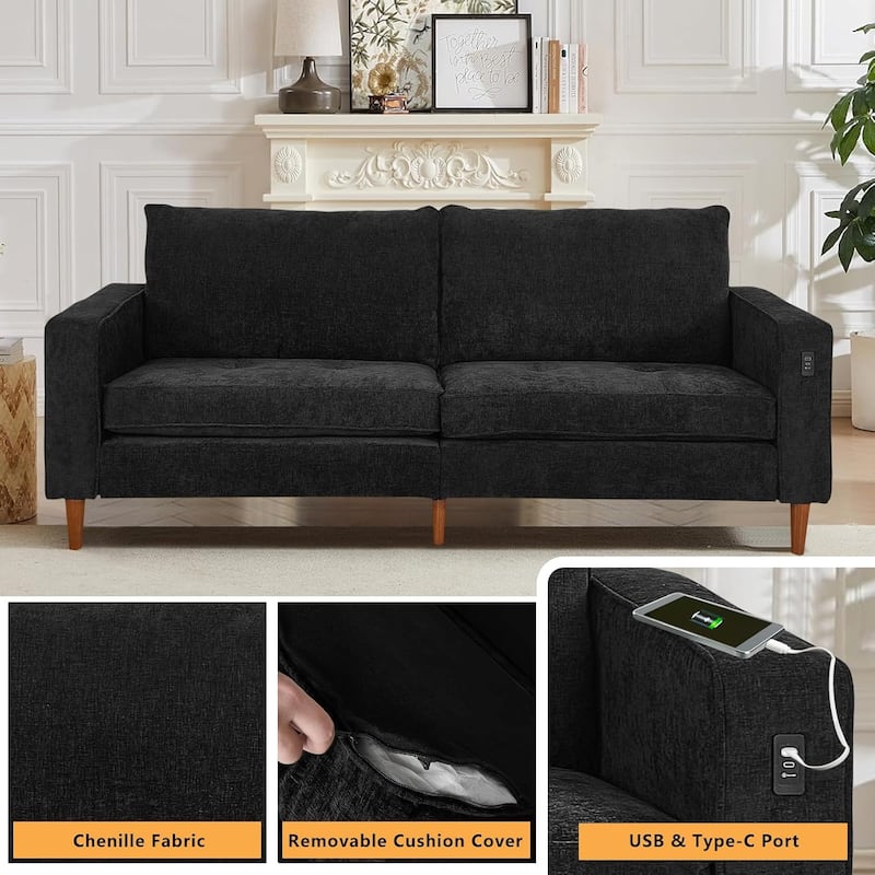 82.68'' Sofa for Living Room, Loveseat Sofa with USB/Type-C Port, Comfy Chenille Love Seat Couch with Removable Cover