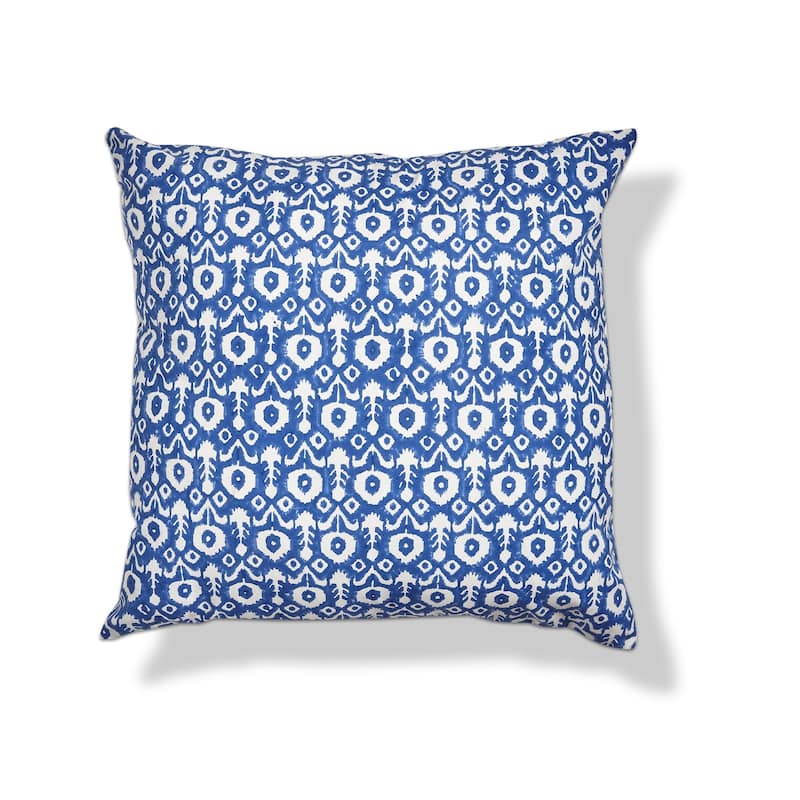 22"x22" Ikat Flower Block Print Cotton Accent Decorative Throw Pillow Poly Filled Removable Insert Square Blue - 22 x 22