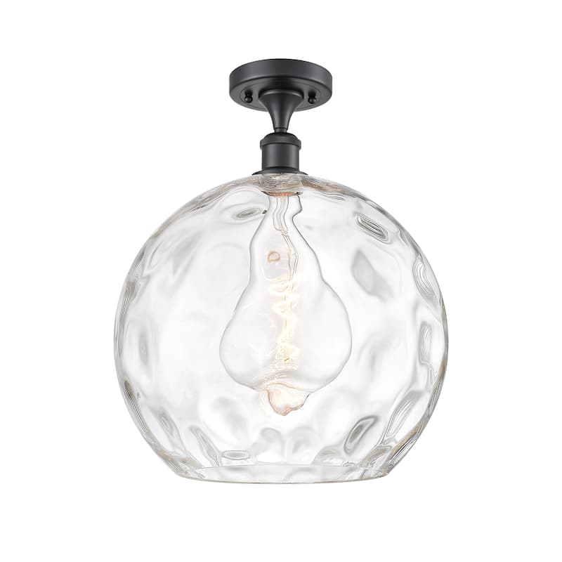 Innovations Lighting Athens Water Glass - 1 Light 14" Semi-Flush Mount - Clear Water Glass/Matte Black