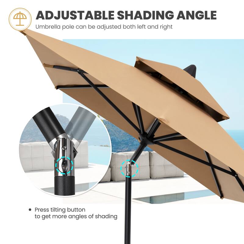 Outdoor 9 x 5 FT Double Top Patio Market Umbrella and Base