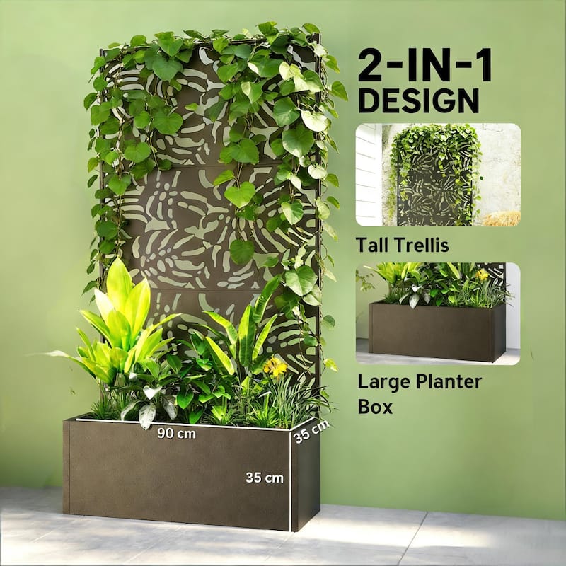 Trellis Screen Planter Box with Drainage for Vegetables, Flowers Vines