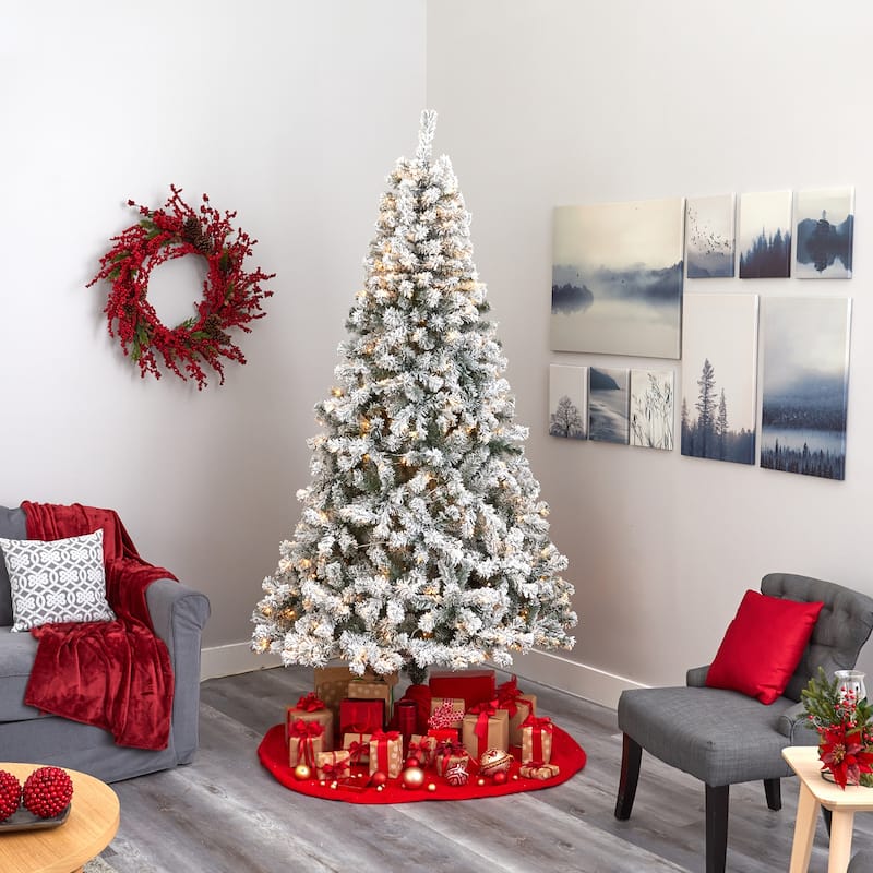 8ft. Flocked Fir Artificial Christmas Tree with 500 Clear LED Lights - Majestic Snowy Holiday X-Mas Display