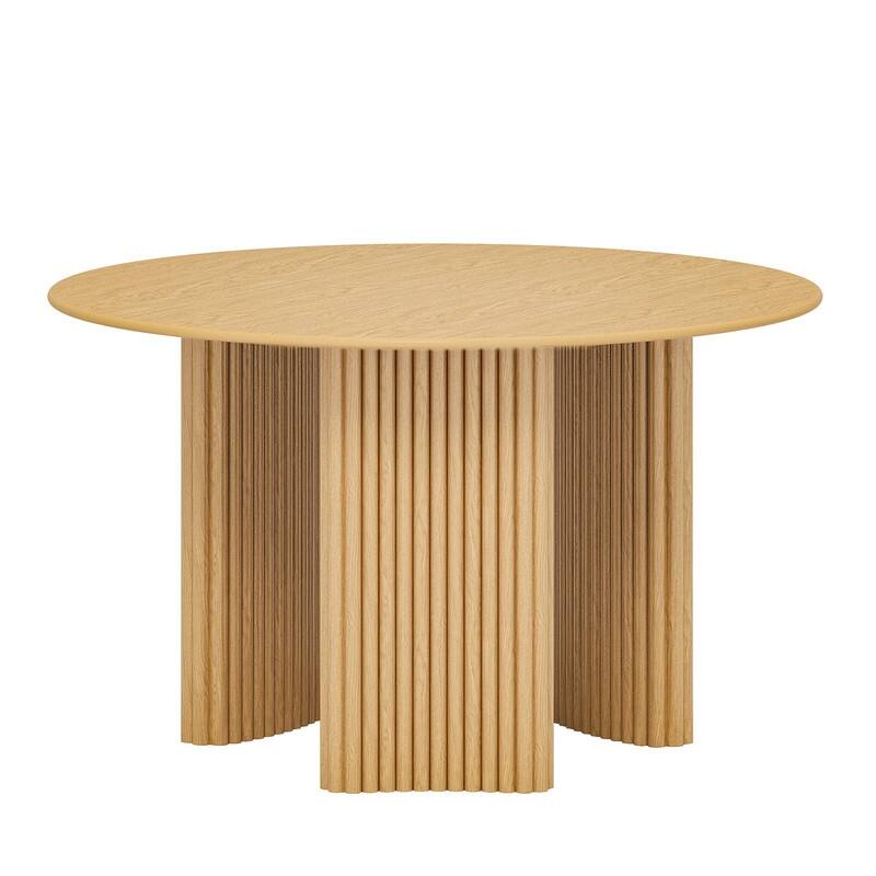 46" Round Dining Table Kitchen Table for 4 with Arc-Shaped Edge Top and Fluted Pedestal Legs for Living Room Dining Room Coffee