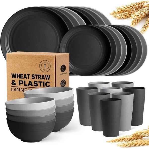 32-Piece Kitchen Plastic Wheat Straw Dinnerware Set, Service for 8