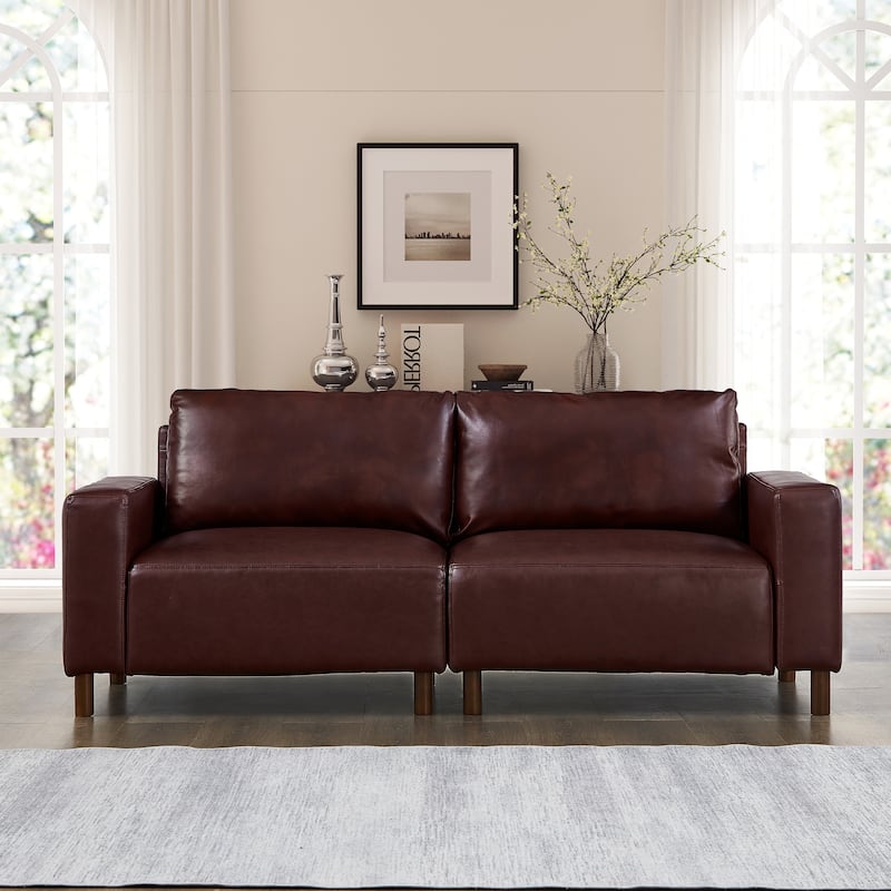 78.5" Loveseat Sofa with Breathable Faux Leather Upholstery for Living Room & Apartment - Burgundy