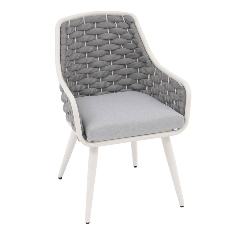 Outdoor 2-Piece Metal Arm Dining Chairs With Cushions