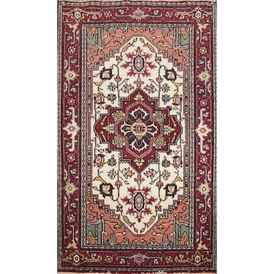 Hand Knotted Oriental 100% Wool Carpet Traditional Medallion Beige & Ivories Heriz (serapi) Area Rug - 6' 0'' X 4' 0''